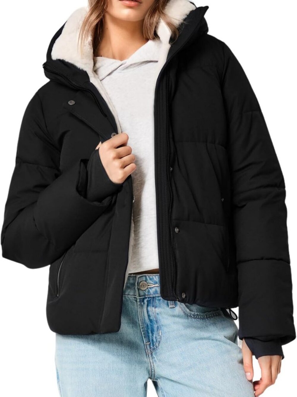 Cozy Women's Cropped Puffer Jacket with Fur Lining & Quilted Design - Stylish